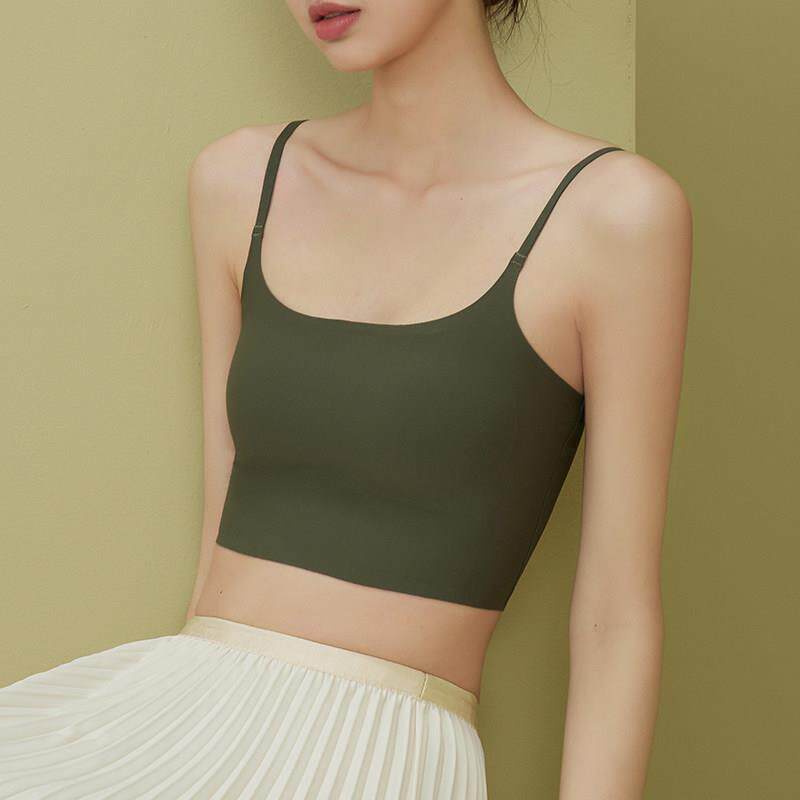 美背小吊带背心女内搭夏季薄款带胸垫文胸一体式纯色打底外穿抹胸