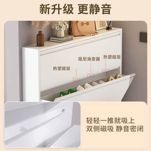 超薄鞋柜2024新款10cm家用门口大容量北欧简约金属极窄入户翻斗柜