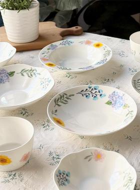 北府 釉下彩阿莲娜骨瓷米饭碗面碗汤盘菜盘甜品盘花瓣盘可微波