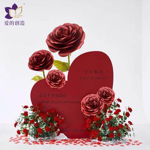 高端手工珠光染色中国红玫瑰花防水泡沫纸艺仿真婚庆装饰庆典布置