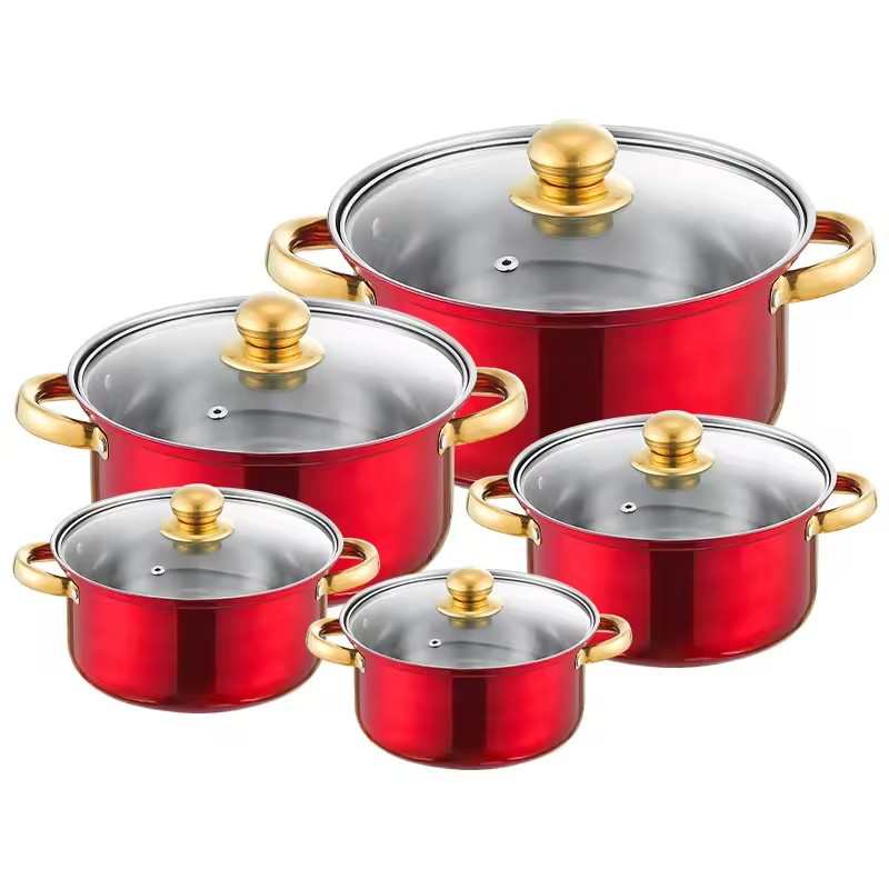 不锈钢套装锅加厚复底五件套锅十件套双耳汤锅16-24cm礼品锅