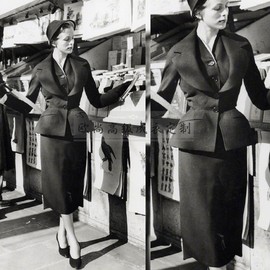 高端定制50年代复古大翻领西装套装裙女修身显瘦单排扣赫本风长款