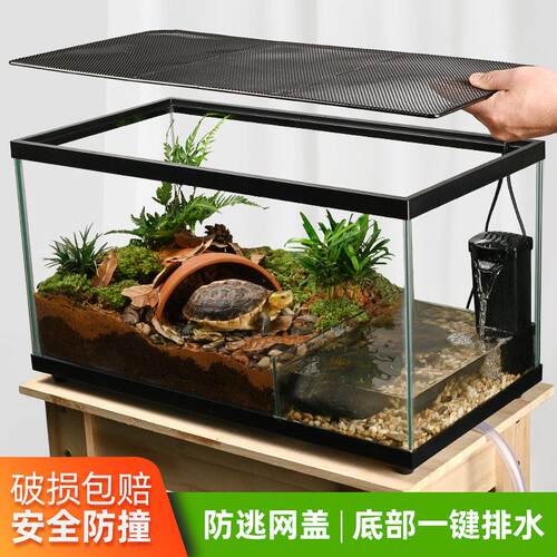 乌龟饲养缸带盖子黄缘龟专用缸半水龟生态造景养殖箱安缘水陆两栖