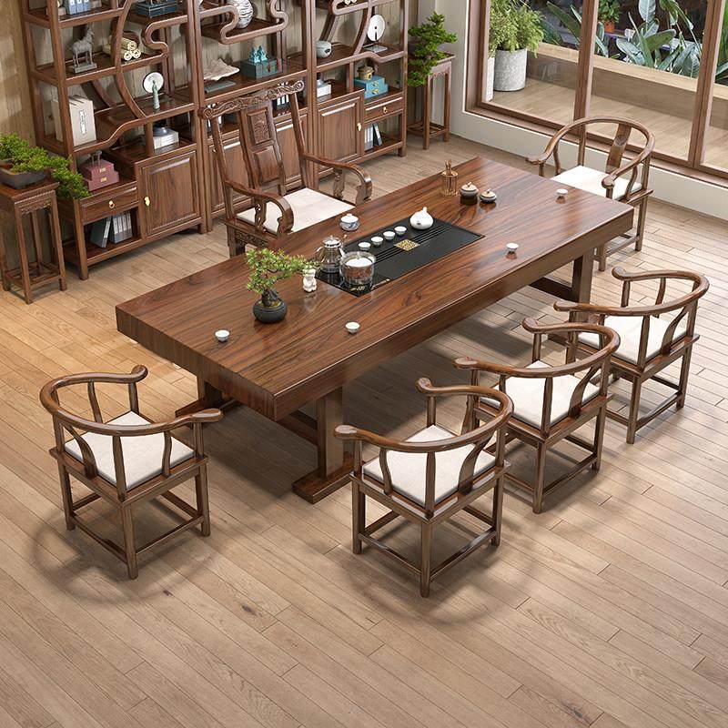 大板茶桌椅组合一桌五椅新中式原木功夫茶台办公室实木茶几喝茶桌,住宅家具,家用茶台/茶桌,淘宝优惠券,粉丝福利购,淘宝优惠卷