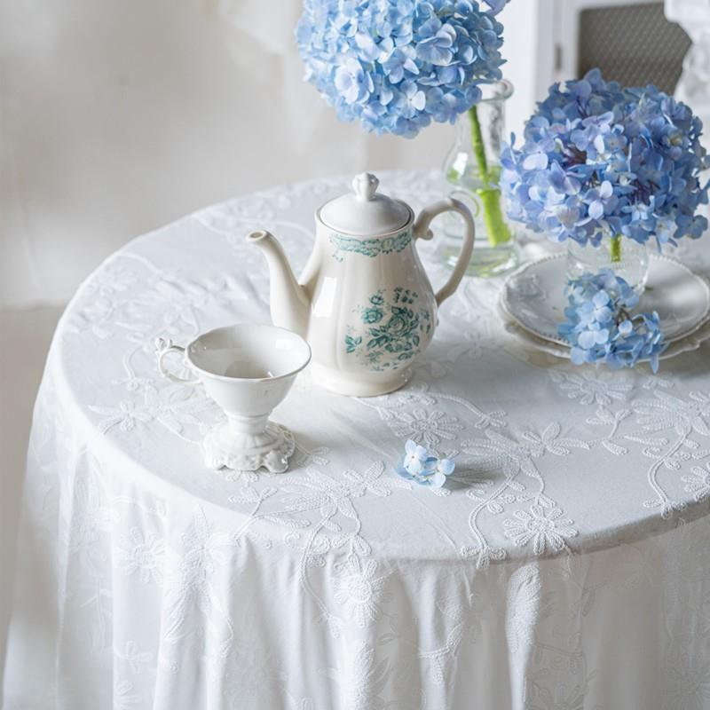 法式全棉青花瓷蓝绣花防水防油裙摆荷叶木耳边茶几台布餐桌布代发