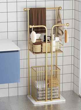 XFN铁衣艺生间卫浴室浴缸置物架落地轻奢岩板浴巾毛边巾收纳架子