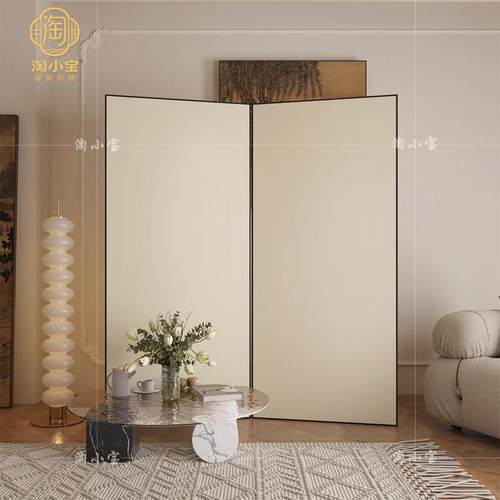 奶油风铝合金屏风隔断酒店客厅入户玄关北欧折叠移动现代简约背景