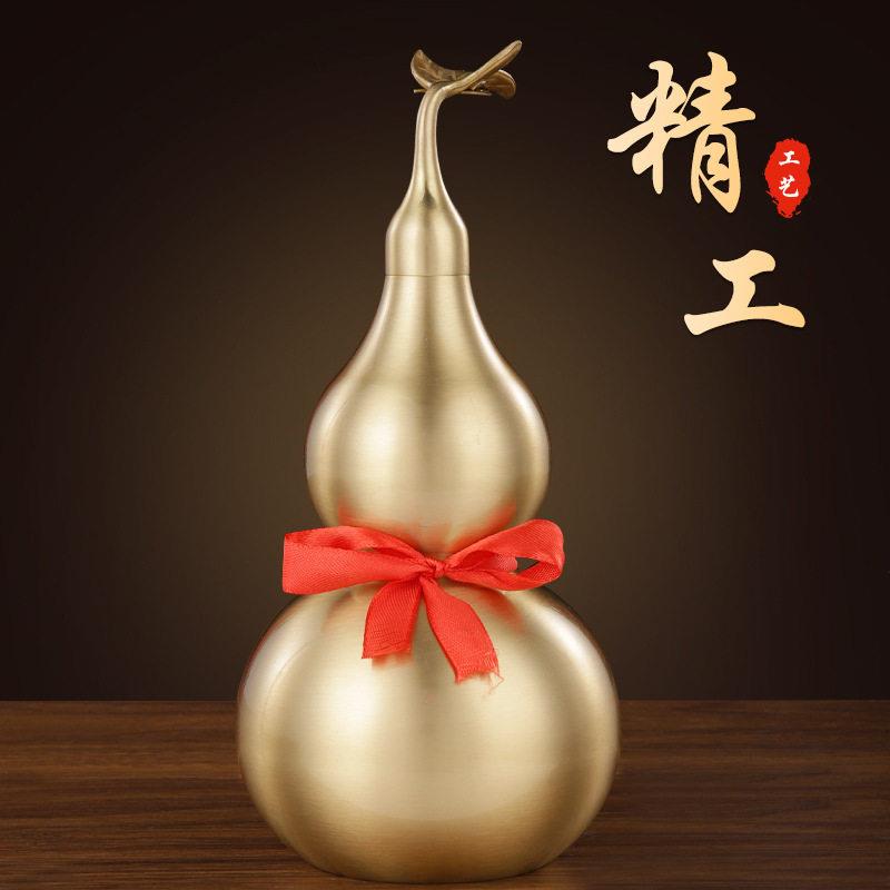 纯黄铜葫芦开盖八卦螺丝开口带叶纯铜葫芦工艺礼品摆饰家居摆饰八