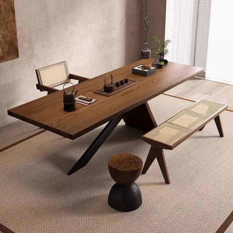 实木茶桌餐桌两用老板办公桌茶桌一体设计师款茶桌原木大板泡茶桌