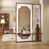 新中式 实木花窗屏风隔断客厅茶室入户玄关柜宋代美学进门遮挡格栅