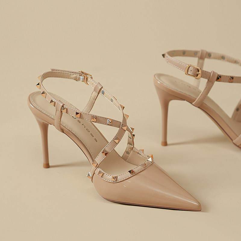 Cozyroom裸色铆钉高跟鞋女2025春夏季新款细跟御姐风高级感配裙子