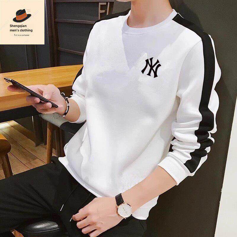 黑色高端卫衣男春秋季宽松休闲大码印花无帽男士纯棉长袖t恤潮流