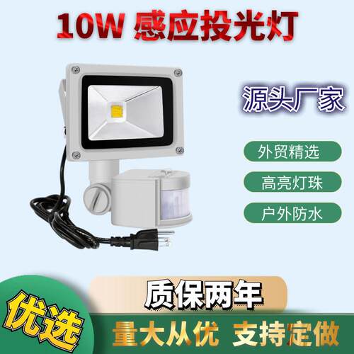 10w感应投光灯户外庭院走廊灯过道楼道车库灯草坪灯花园人体感应