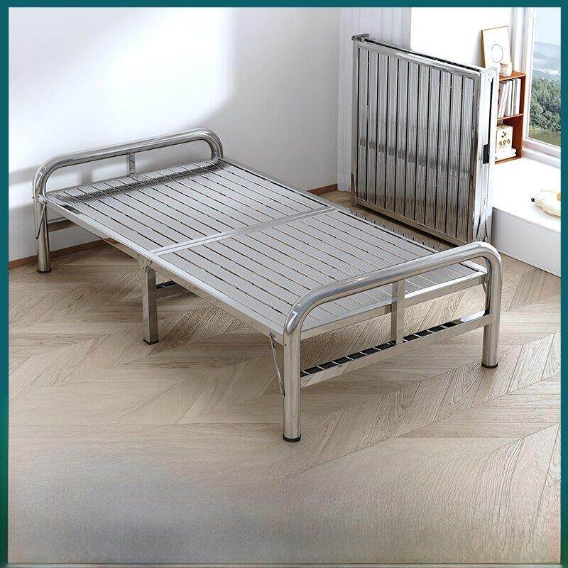 不锈钢可折叠床办公室午休单人双人行军床家用出租房便携午睡床