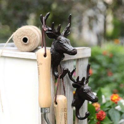 American Wrought Iron Deer Head Decorative Hook Wall