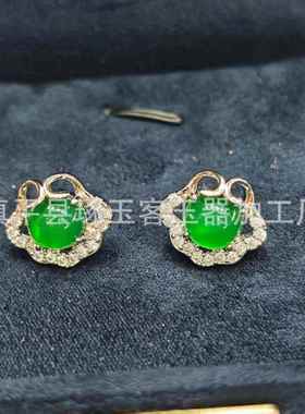 2026白玉髓吉祥如意锁耳钉女小众古典国风高级感方糖复古气质耳饰