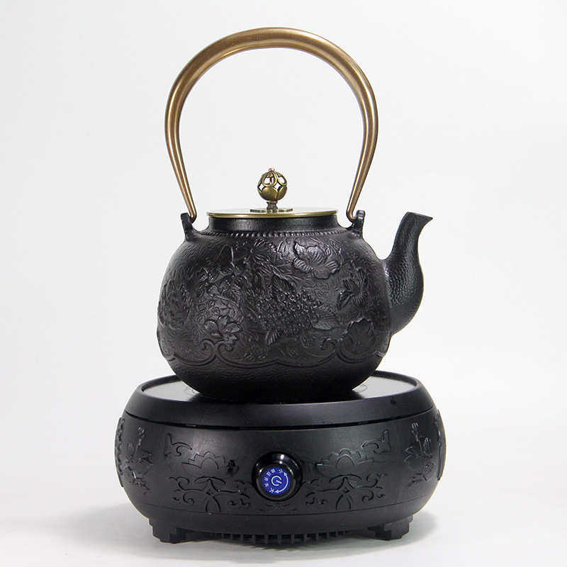 日式素雅铸铁壶搪瓷涂层铁艺茶壶家用手工煮水泡茶电陶炉茶具套装
