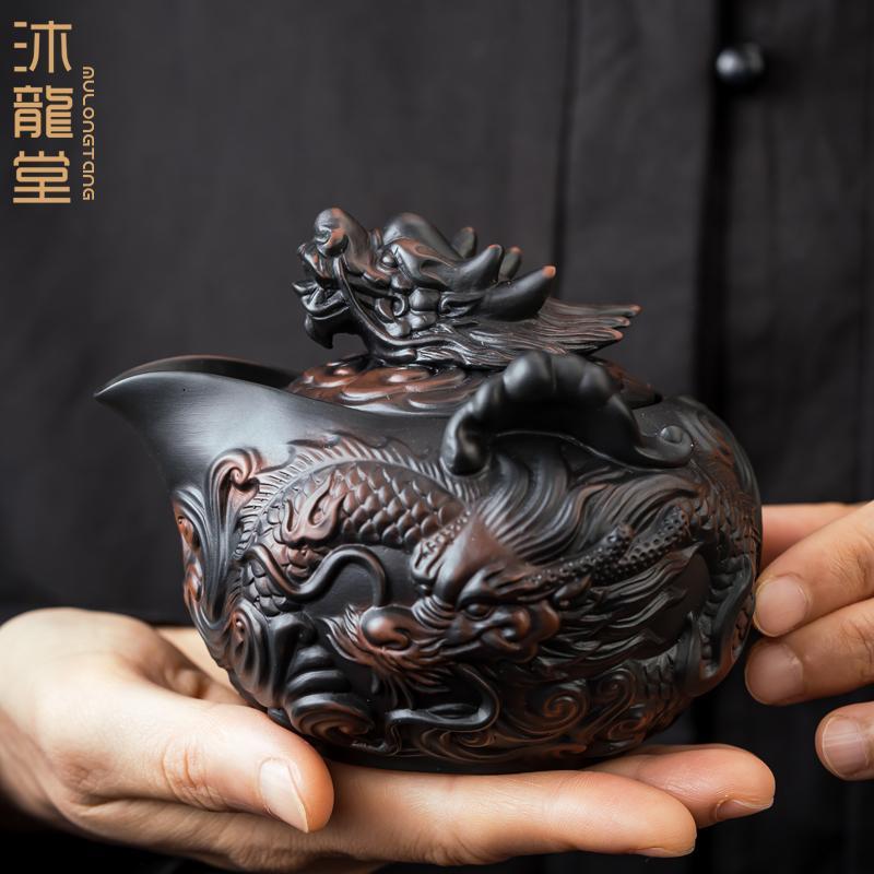 紫陶茶壶泡茶专用大容量不烫手高档飞龙手抓壶陶瓷复古创意茶具