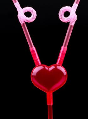 Heart-shaped straw couple 1 minute 2 suction check valve