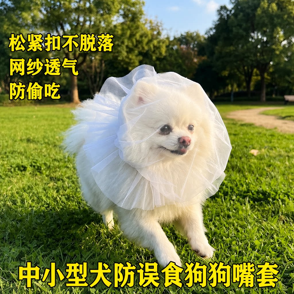 狗狗嘴套头纱面罩防误食中小型犬遛狗防舔防偷吃透气网纱松紧扣