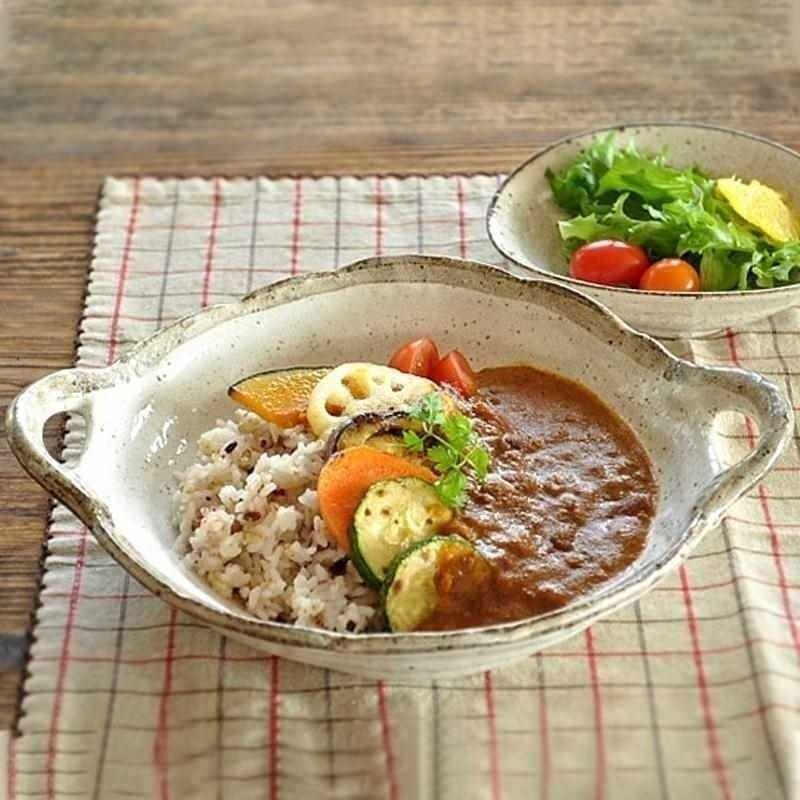 日式粗陶做旧汤盘面碗手作复古餐盘饭钵咖喱饭盘双耳盘美浓赵之李