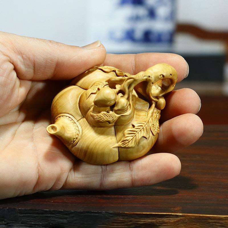 黄杨玩木雕手把件KKX把摆件茶宠居木物质工艺品植家南瓜壶长寿壶