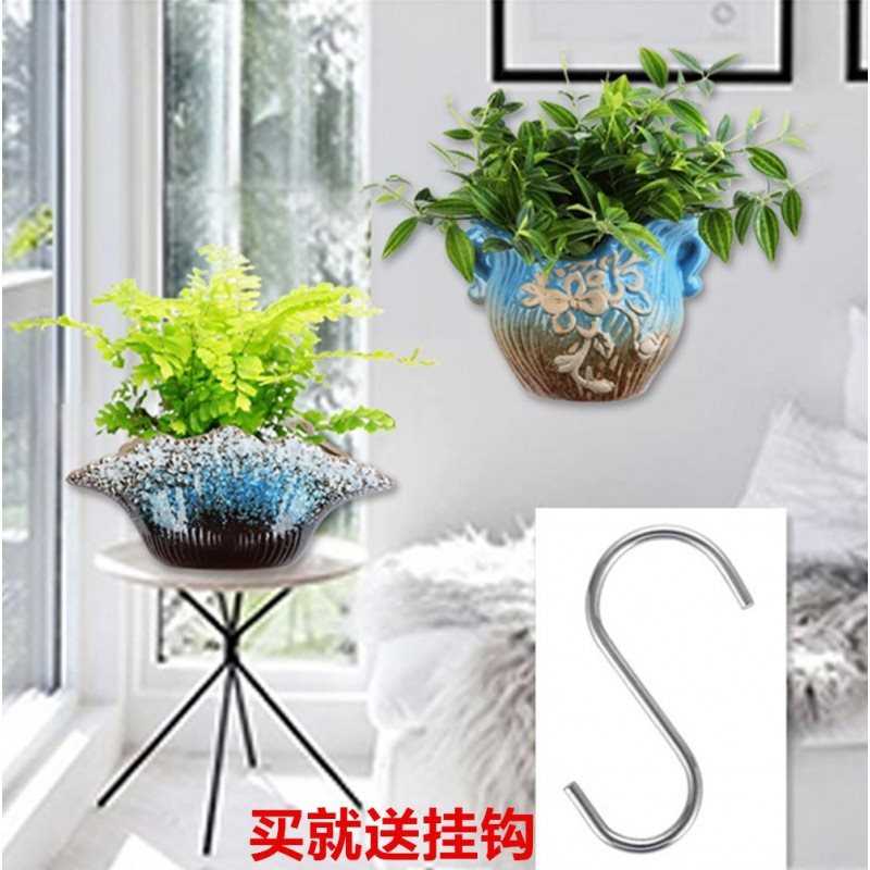 壁挂花盆陶瓷半壁水培垂吊悬挂贴墙上免打孔花器户外大号复古包邮