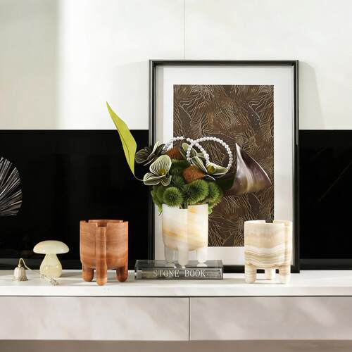 现代轻奢天然大理石设计感三脚花瓶花器摆件酒店客厅家居装饰品