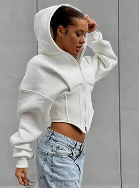 Casual zipper hooded cardigan jacket 休闲拉炼连帽开衫外套女