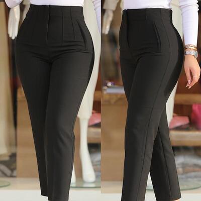 Womens HighWaist StraightLeg Pants Elegant Dark Blue