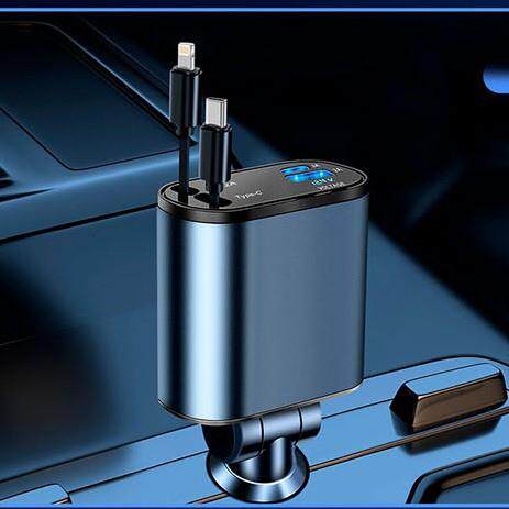 伸缩车载充电器PD120w超级快充一拖四充电线所有手机通用智能数显