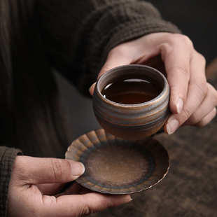 粗陶鎏金复古品茗杯陶瓷功夫茶杯茶碗主人杯喝茶家用小茶杯 日式