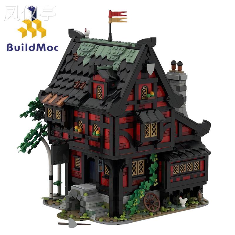 BuildMoc兼容建筑系列积木维京屋MOC-111710十字军客栈摆件
