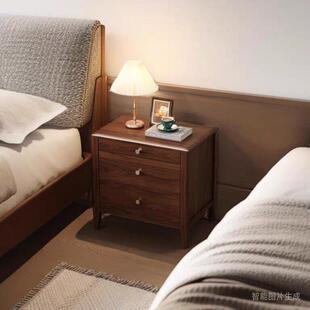 代北约黑胡桃木床头柜卧室收纳储物柜全实木床边柜简现无品牌/家