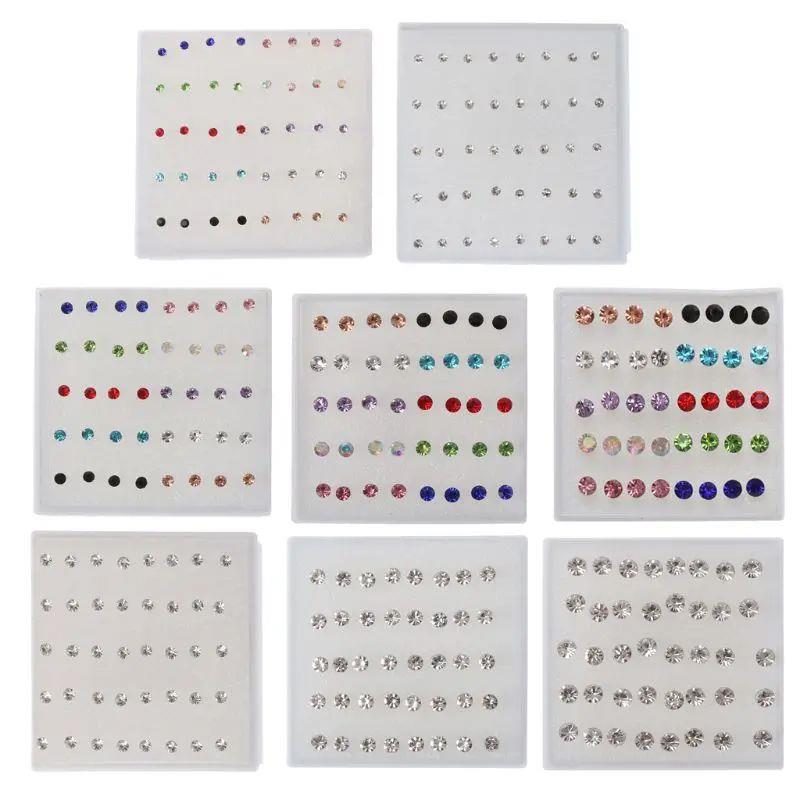 20 Pairs Small Stud Earrings Colorful Faux Rhinestone Plasti