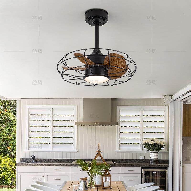 防水防晒阳光房吊扇灯挂钩式凉亭户外风扇灯工业风带灯吊扇笼子式