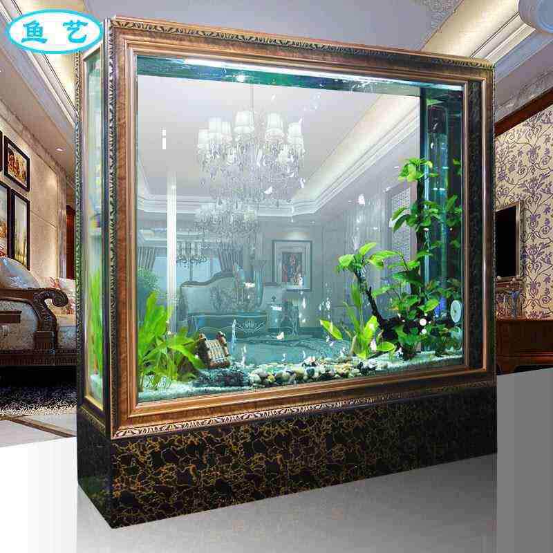 欧式金鱼缸客厅复古屏风中大型家用玄关落地免换水生态水族箱底滤