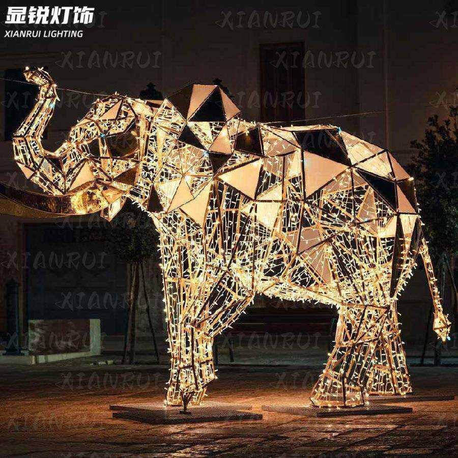 景区LED大象装饰灯滴胶动物灯3D仿真动物防水长牙象猛犸小品灯