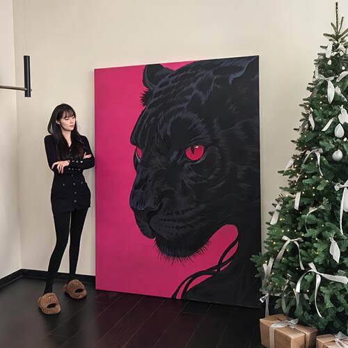 《金钱豹》意式轻奢小众艺术客厅装饰画现代艺术多巴胺高级感挂画