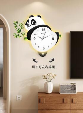 熊猫钟表客厅挂钟网红新款高档挂墙创意时钟玄关壁灯大气家用钟表