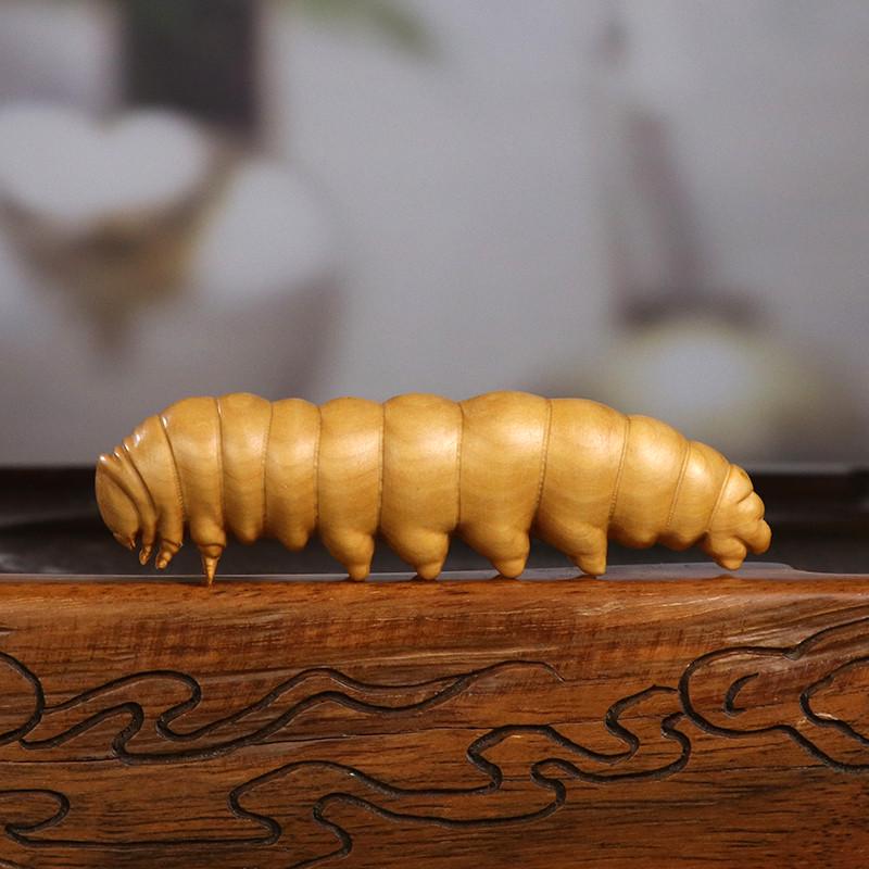 黄杨木雕蚕宝宝手把件新中式木质家居饰品桌面装饰小摆件盘玩文玩