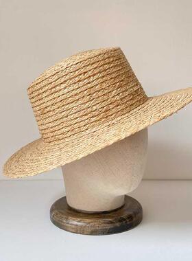 Summer raffia flat hat outdoor beach big brim sunshade DIY w