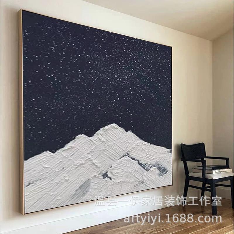 手绘装饰画厚肌理雪山立体浮雕油画走廊过道壁画现代轻奢背有靠山