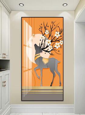 现代简玄关装饰画竖版欧橙色SF815092大晶瓷北鹿挂画轻奢走廊过道