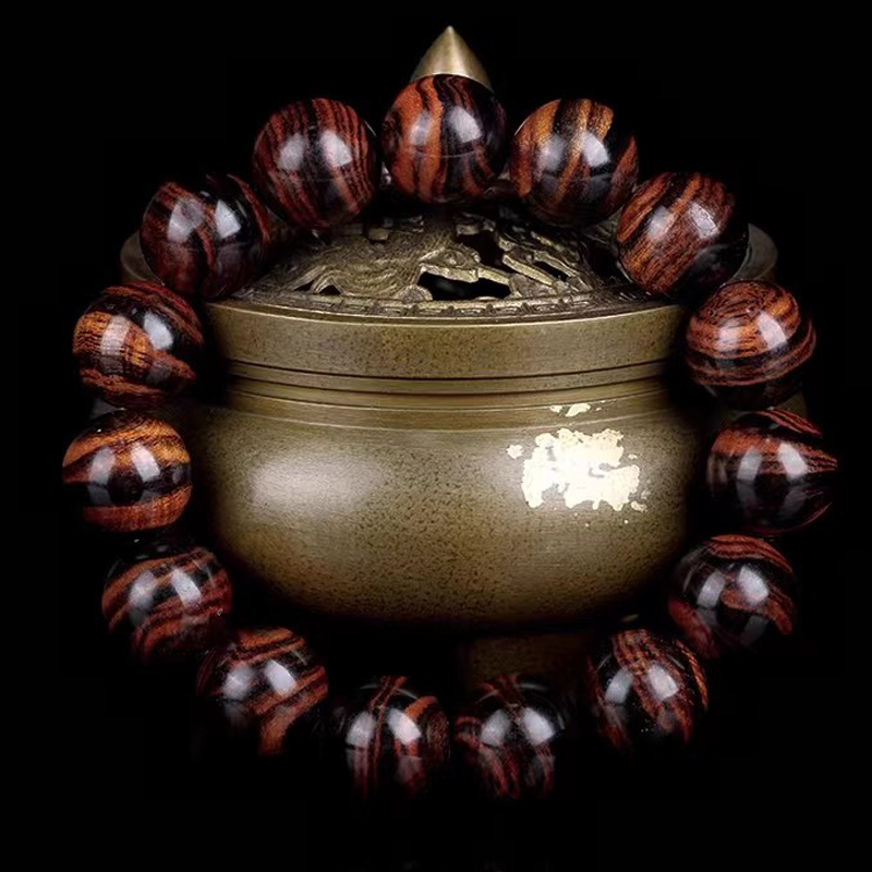 【附鉴定证书】精品海南黄花梨紫油梨虎皮纹1.5cm男女佛珠手串aa