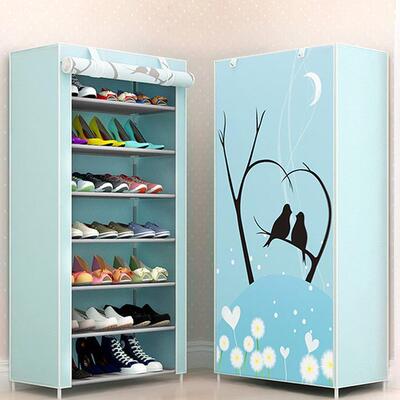Simple multi-level steel pipe shoe rack, dust-proof, space-s