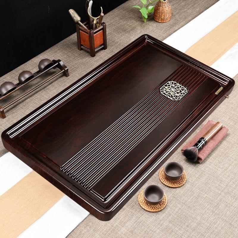 黑檀块木实木茶盘家新款简约大办号排水用式公室整仿原木托盘ZKL