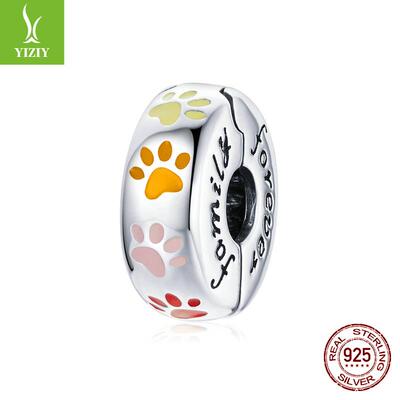 银姿韵缤纷爪印定位扣夹扣珠子charm温馨家庭英文diy配饰SCC1850