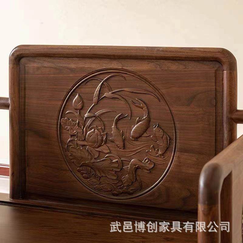 新中式实木沙老六发组合榆木小鱼件套罗汉床单人全屋套床装高006