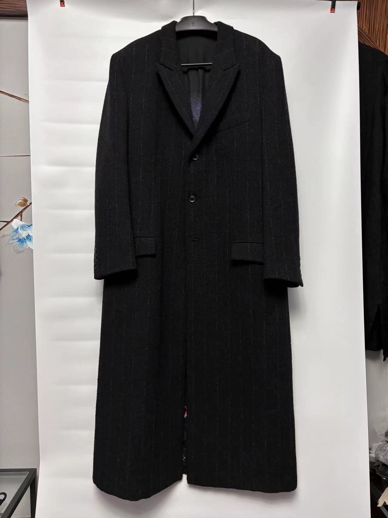 Yohji Yamamoto 20AW Long Black Pinstripe Coat